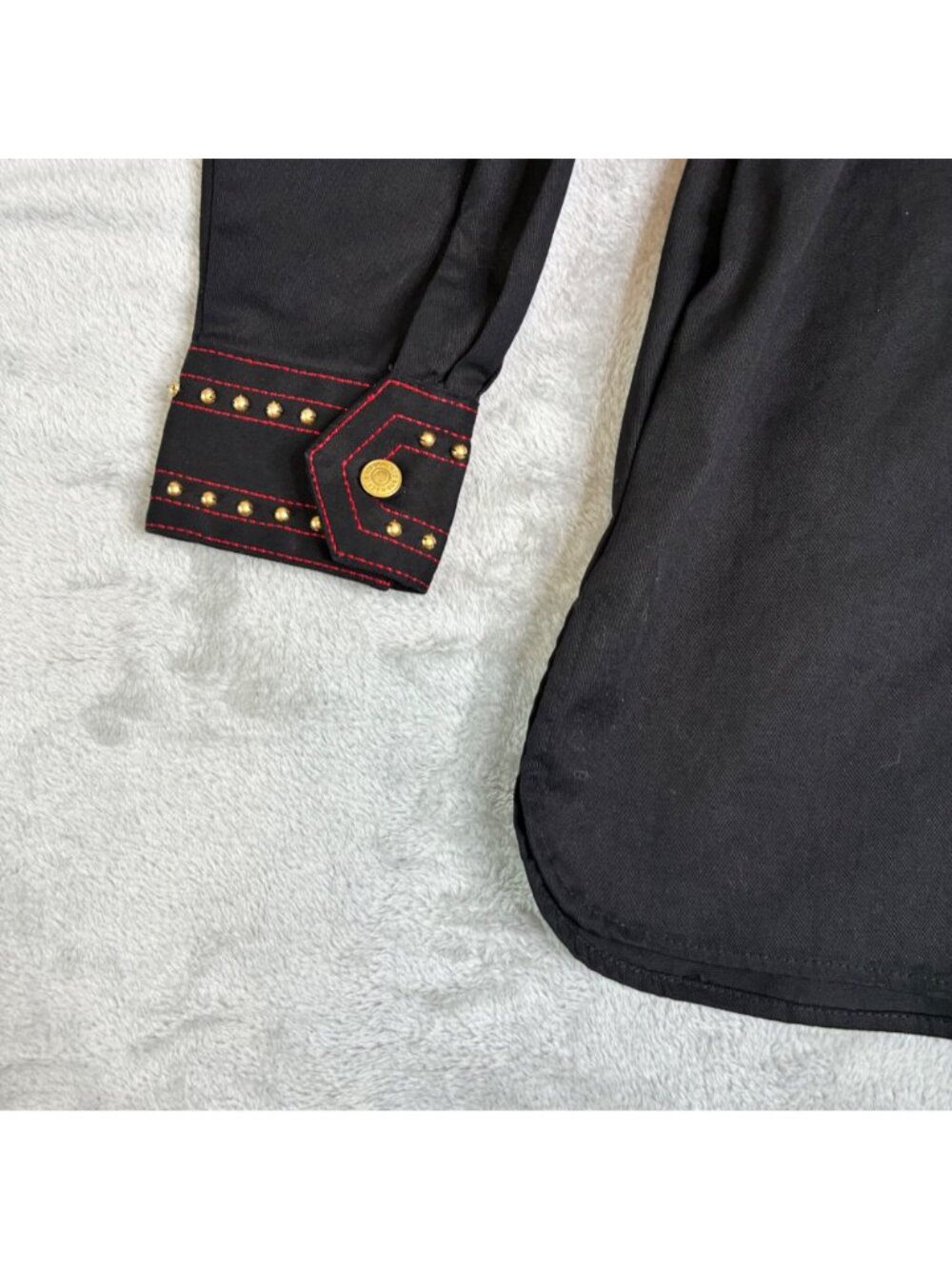 Bob Mackie Black Western-Style Studded Button-Up Shirt 1X Cotton Blend - Picture 4 of 10